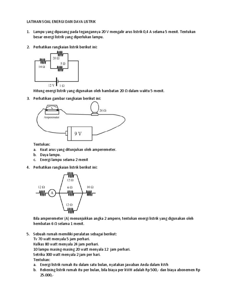 Latihan Soal Energi Dan Daya Listrik | PDF | Teknologi & Rekayasa