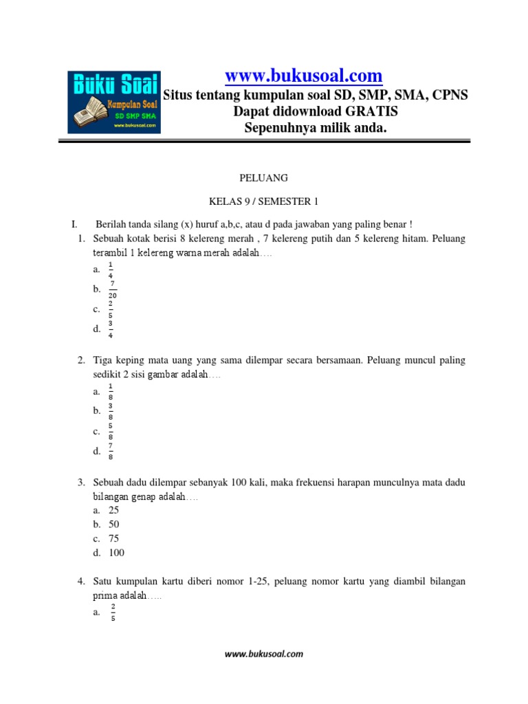 Contoh Soal Peluang Matematika Kelas Xii - Berbagi Contoh Soal