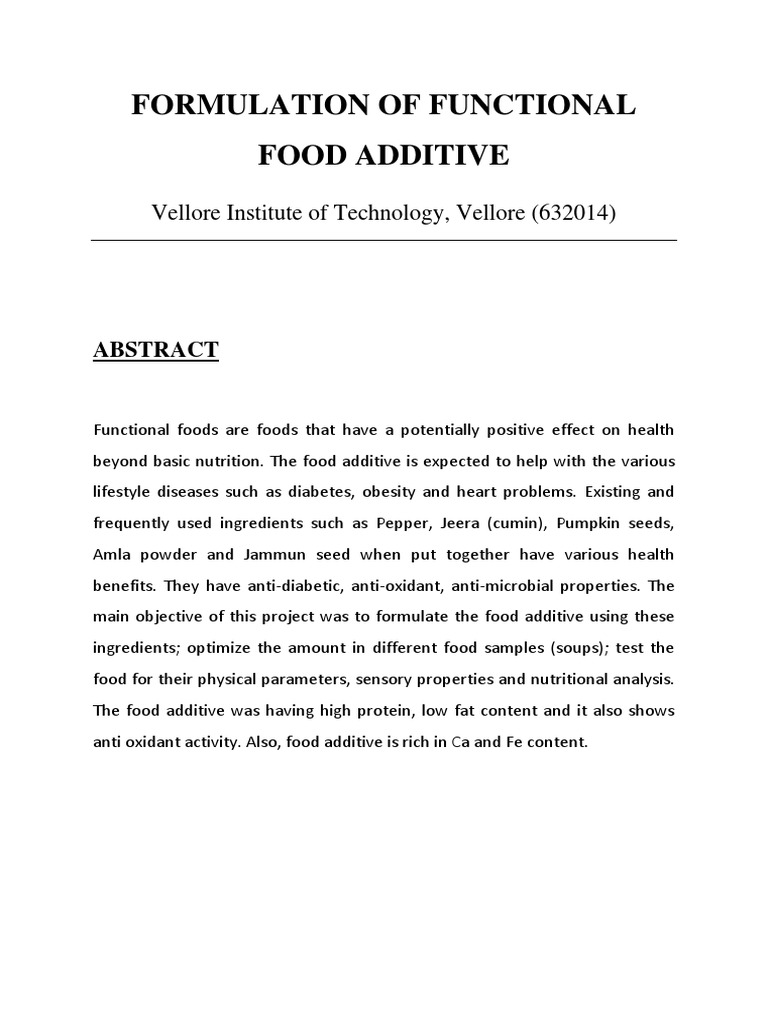 Functional Food Additive Formulation | PDF