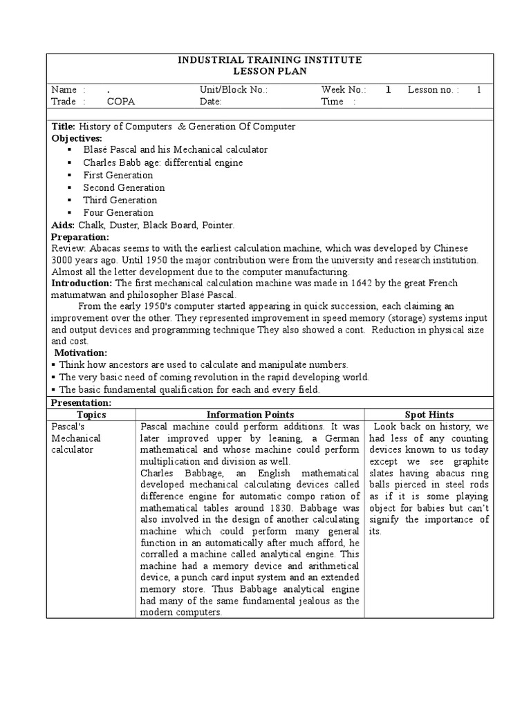 COPA Trade Lesson Plan Overview | PDF | Computer Data Storage ...