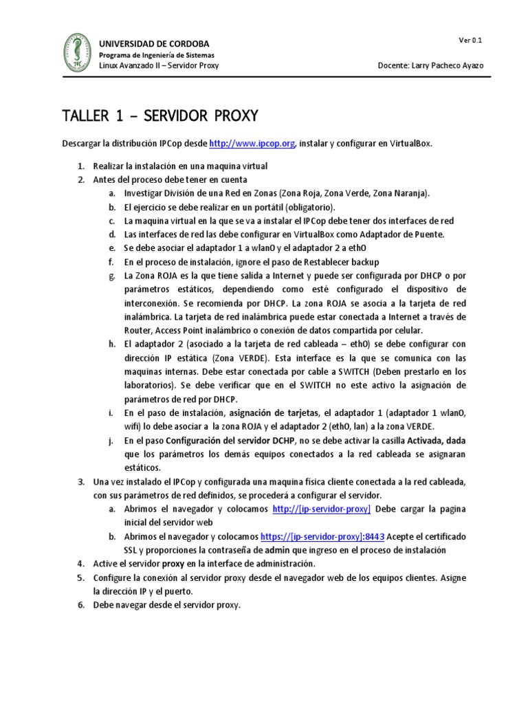 Taller de Configuración de Servidor Proxy IPCop | PDF | Servidor proxy ...