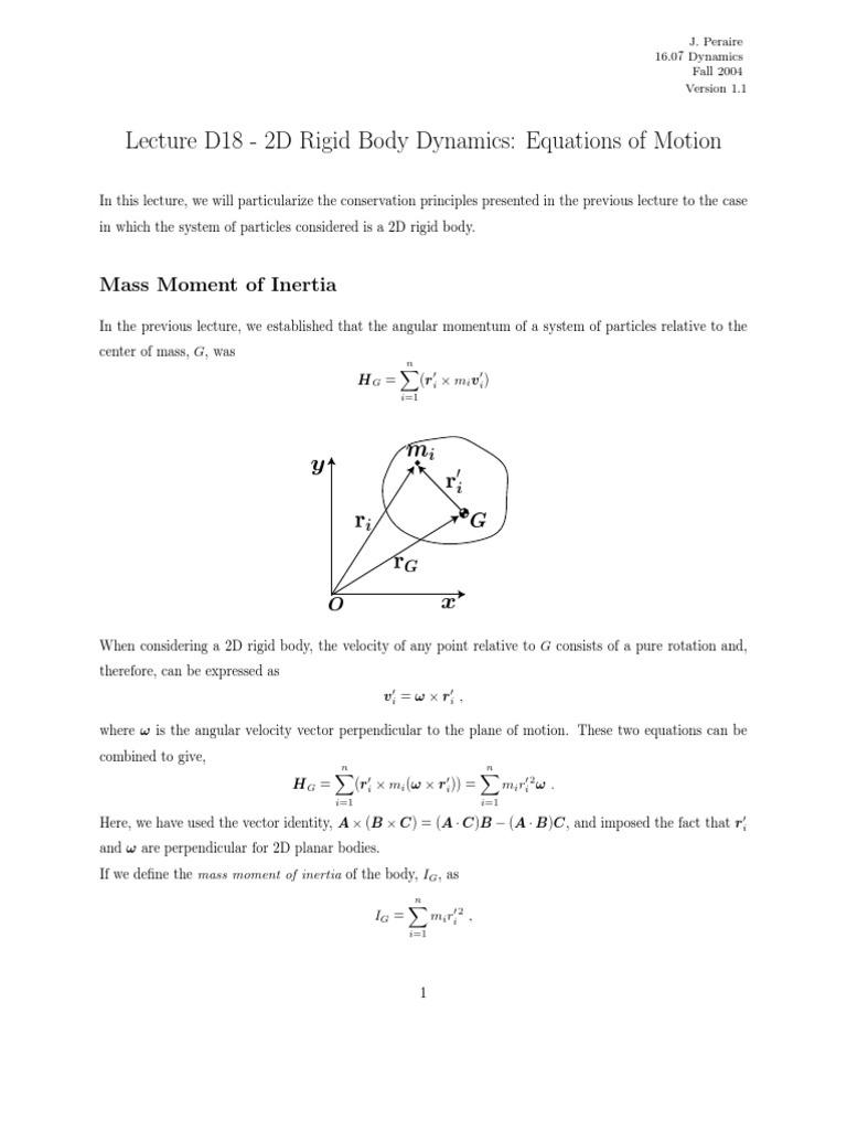 2D Rigid Body Dynamics Equations of Motion Torque Rotation Around A