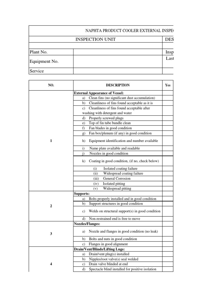 EQPT CHECK LISTPRE INSPECTION.xlsx Valve Leak