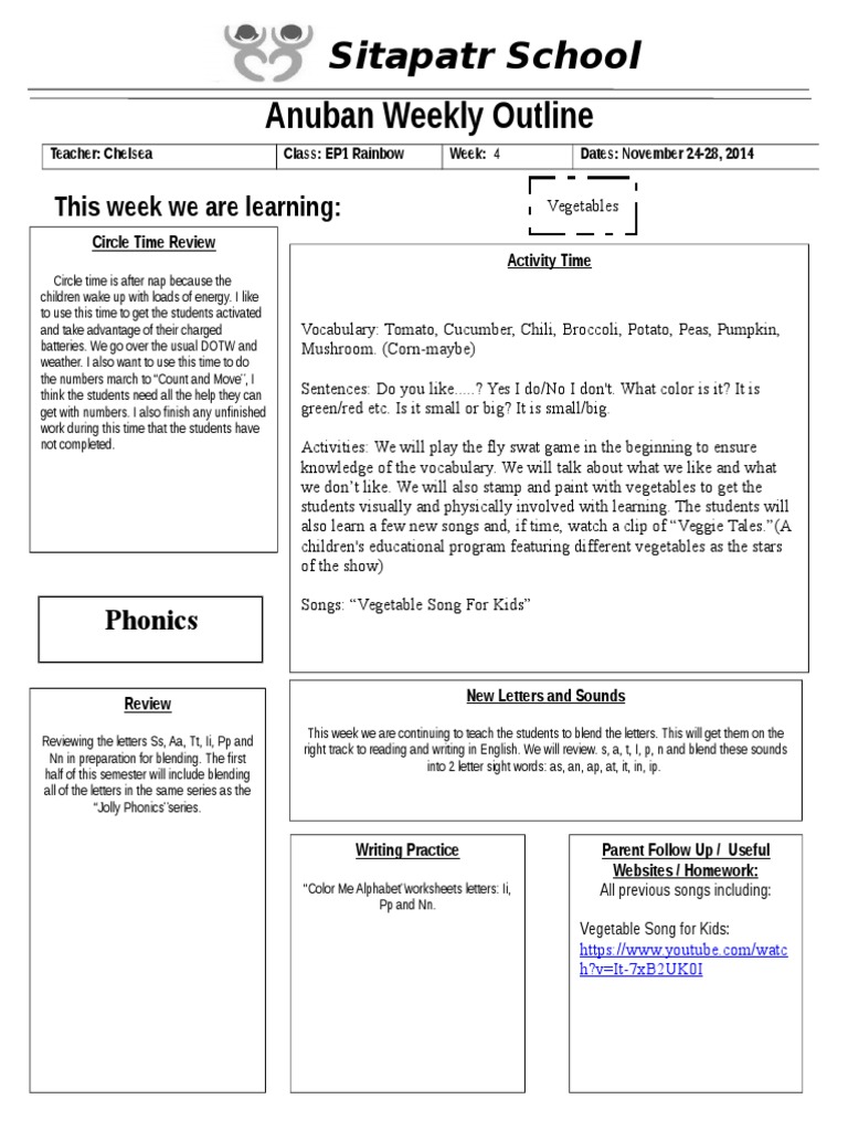 EP1 Rainbow Weekly Outline: Vegetables | PDF