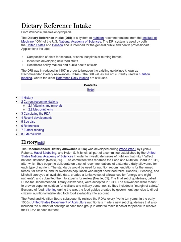 Dietary Reference Intake | PDF | Determinants Of Health | Foods
