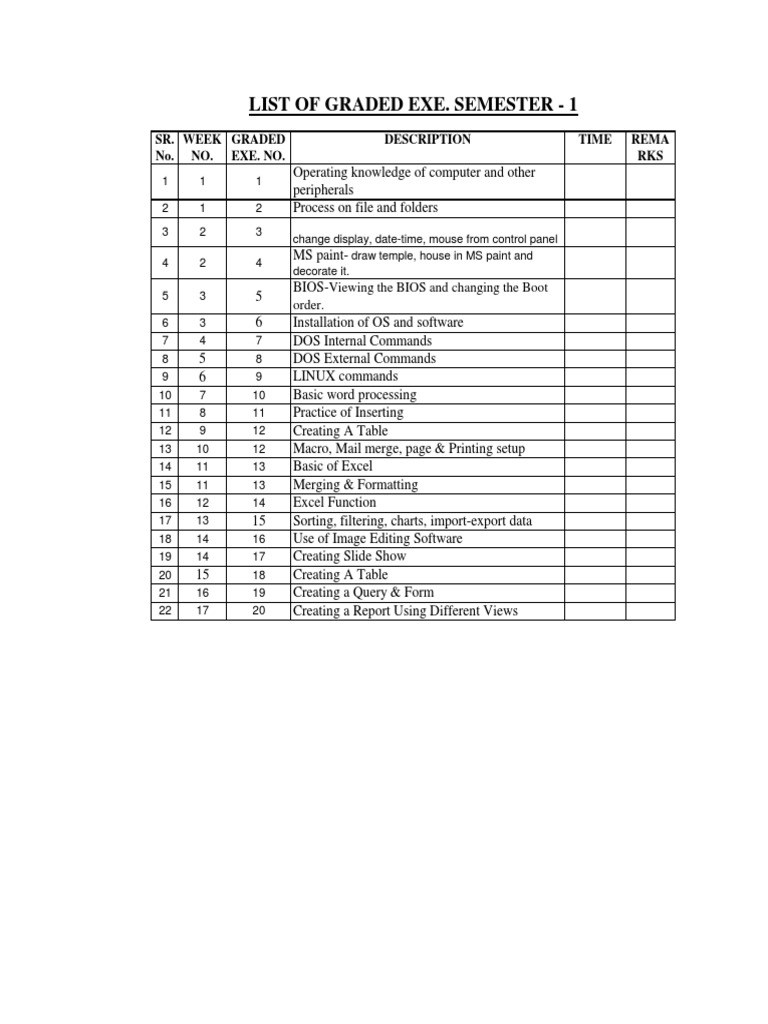 Semester 1 Graded Computer Exercises | PDF | Computers