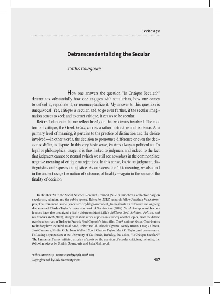 Detranscendentalizing The Secular | PDF | Secularism | Immanuel Kant