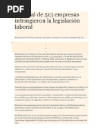 Un Total de 513 Empresas Infringieron La Legislación Laboral