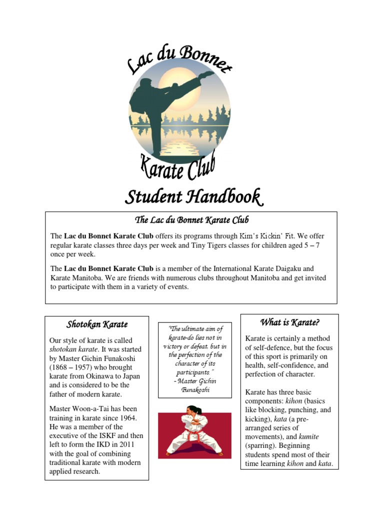 Lac Du Karate Club Handbook PDF Shotokan Karate