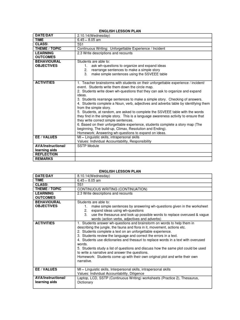 English Lesson Plan Form 5 SSTP Module | PDF | Lesson Plan | Question