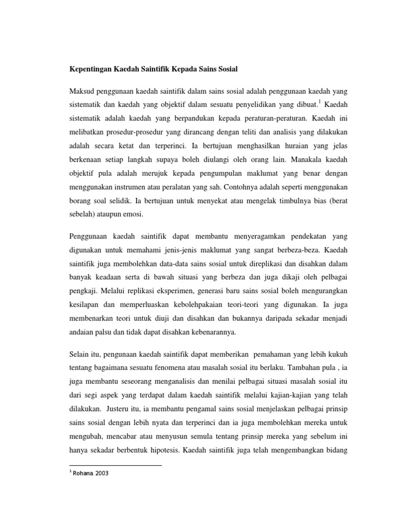 Kepentingan Kaedah Saintifik Kepada Sains Sosial Pdf