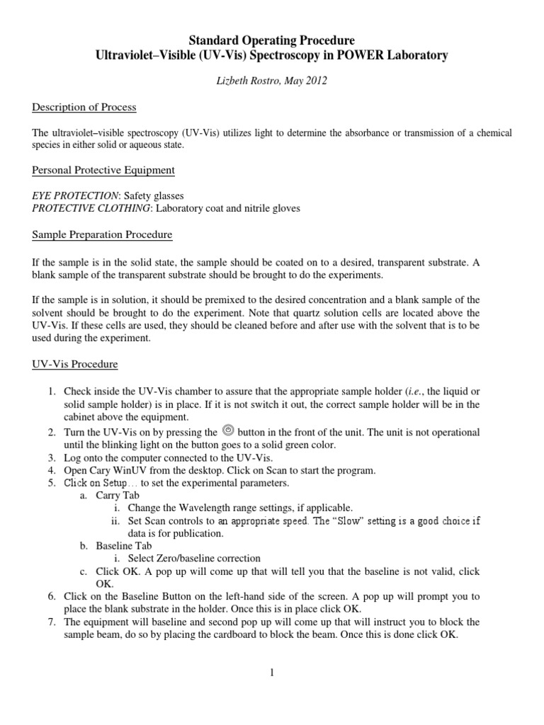 UVVis (SOP) UltravioletVisible Spectroscopy Radiation