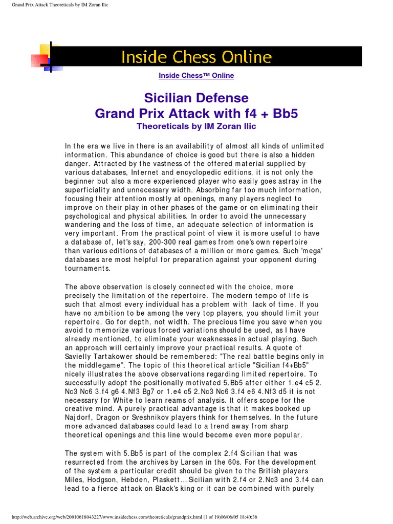 Sicilian Defense - Grand Prix Attack With f4 + bb5 | PDF | Board Games ...