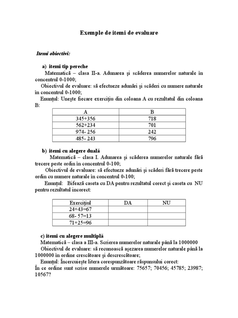 Exemple de Itemi de Evaluare | PDF
