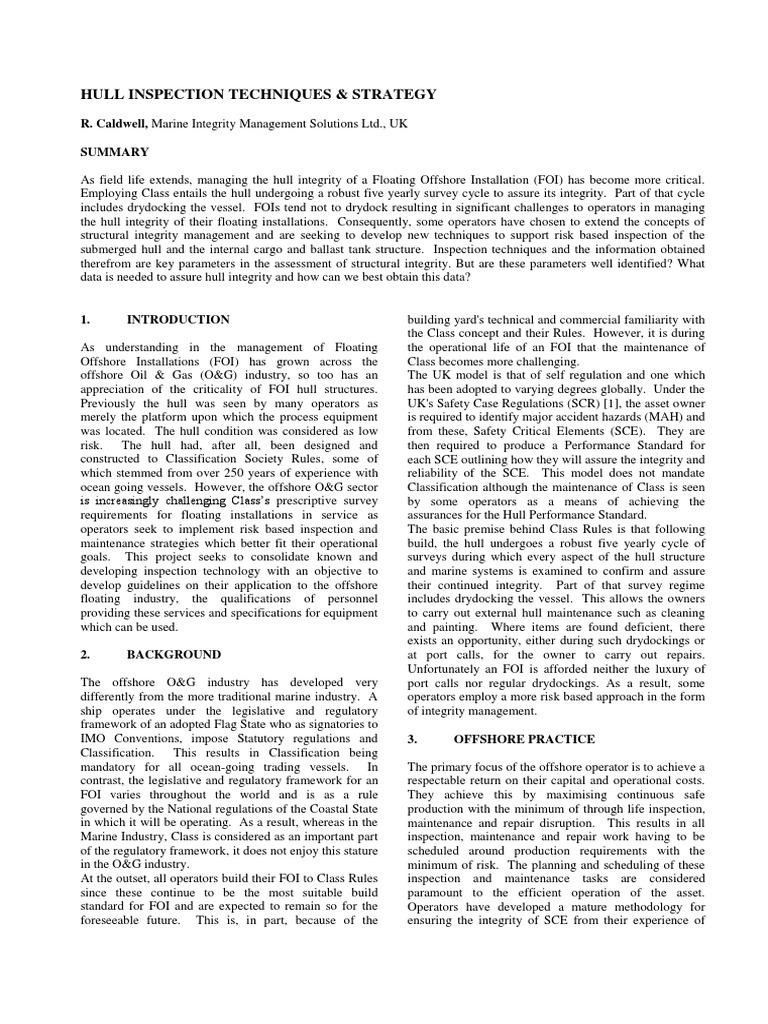 Hull Inspection Techniques & Strategy | PDF | Risk | Reliability ...