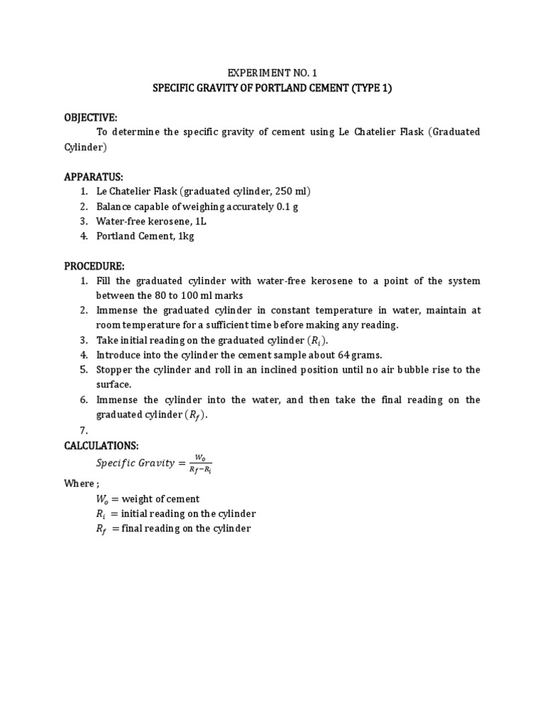 Specific Gravity of Portland Cement | PDF