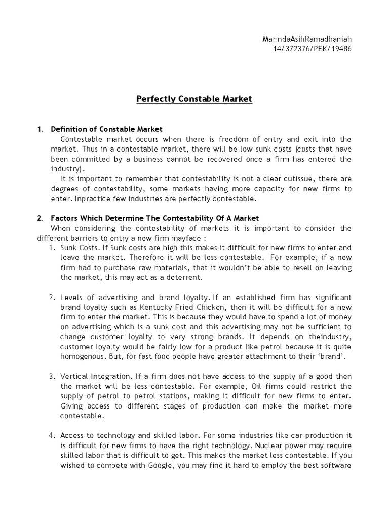 Understanding Contestable Markets | PDF | Profit (Economics) | Monopoly