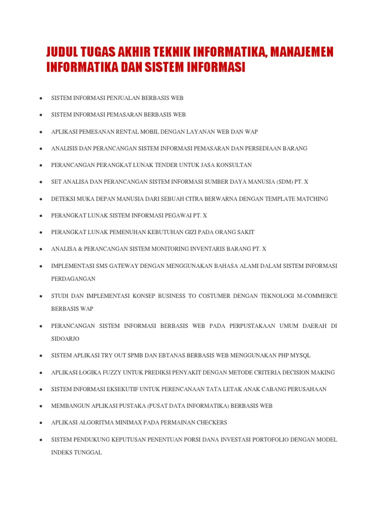 Judul Tugas Akhir Teknik Informatika