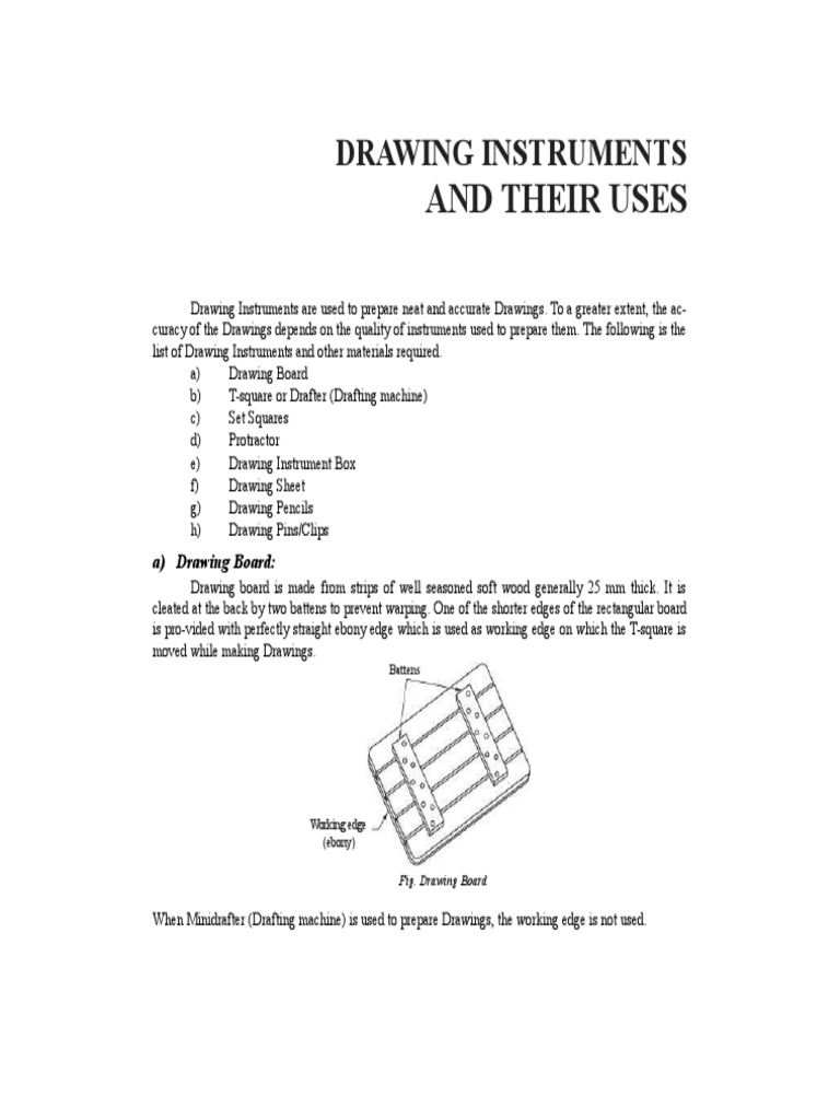 And Their Uses Drawing Instruments PDF Technical Drawing Crafts