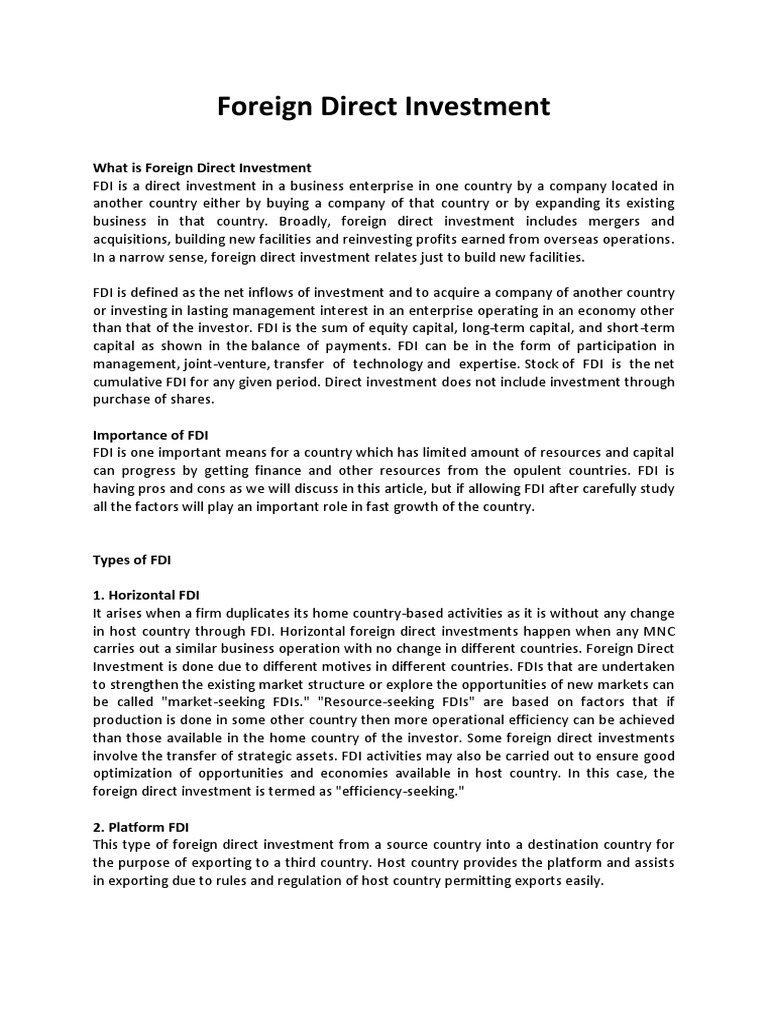 Understanding Foreign Direct Investment | PDF | Foreign Direct ...