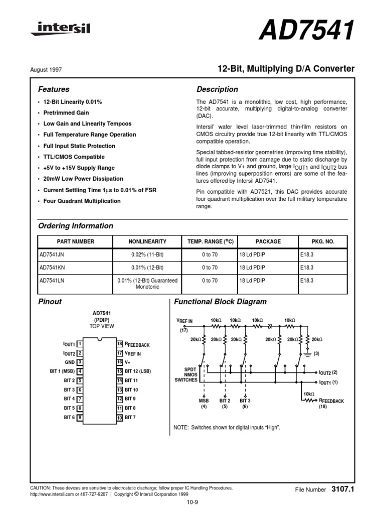 Features Description 12Bit, Multiplying D/A Converter PDF