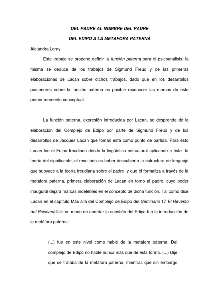 La Metáfora Paterna en Lacan | PDF | Jacques Lacan | Complejo de Edipo