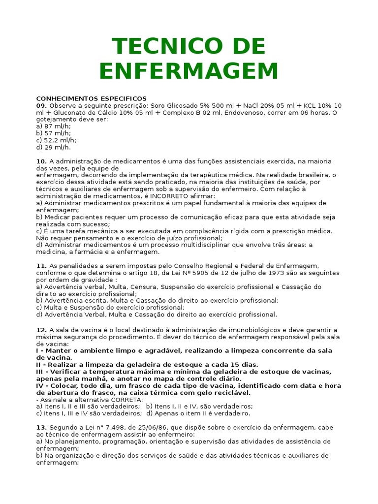 Prova de Conhecimentos Específicos em Enfermagem | PDF | Enfermagem ...