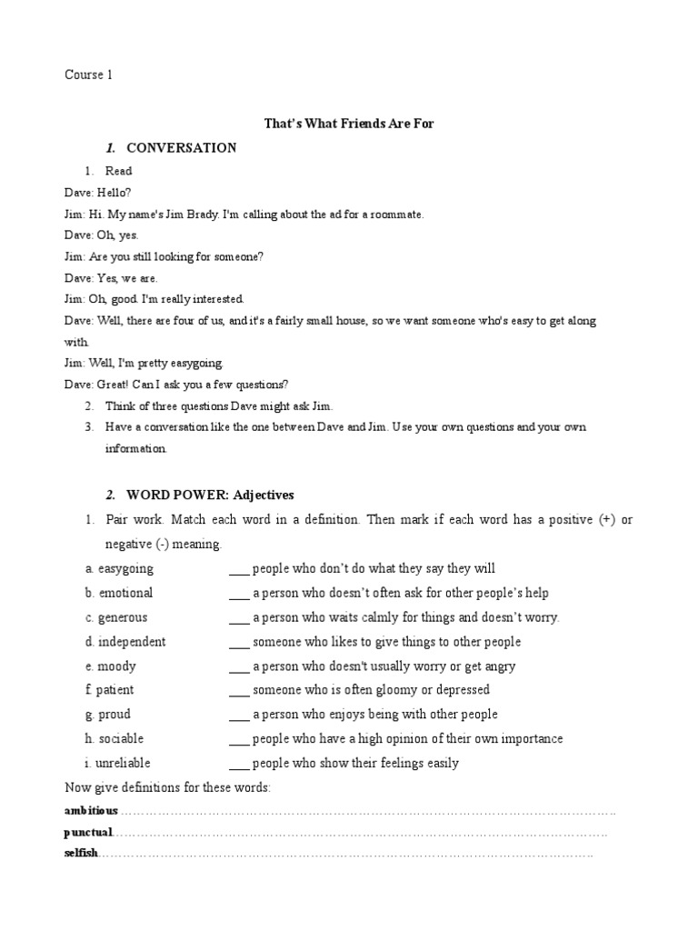 Conversation: That's What Friends Are For | PDF | Language Arts ...