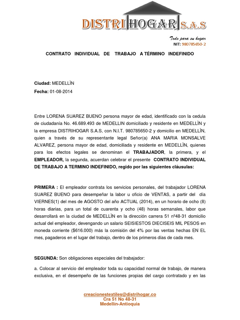 Contrato de Trabajo Vendedor 2 | PDF | Salario | Derecho laboral
