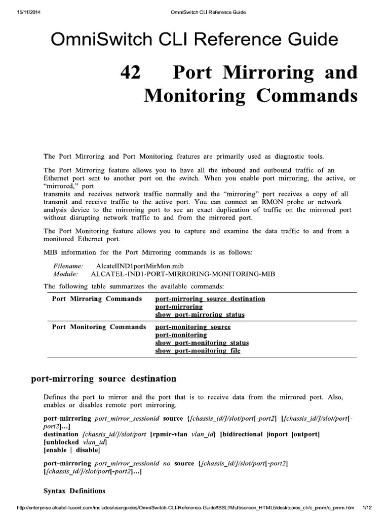 OmniSwitch Port Mirroring CLI Reference Guide PDF Computing And Information Technology