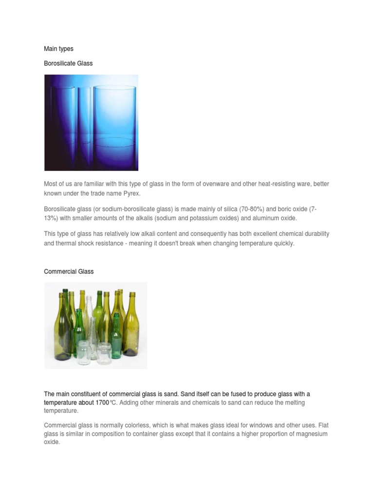 Glass Types PDF Glasses Homogeneous Chemical Mixtures
