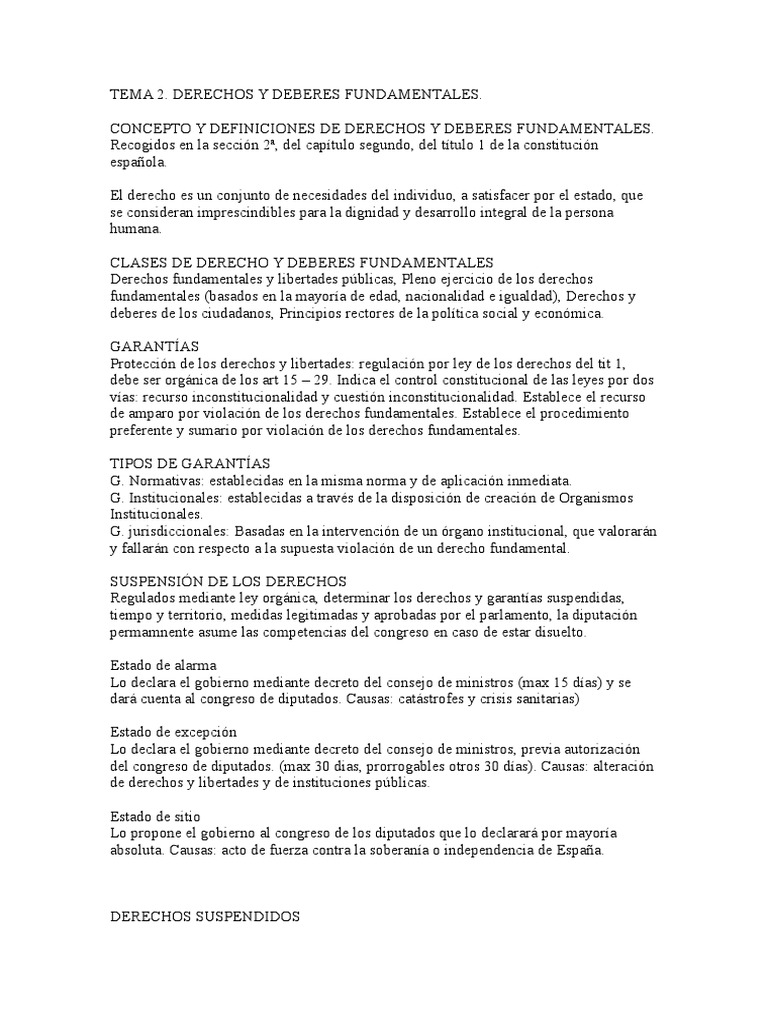 Guardia Civil Resumen TEMA 2 | PDF | Derecho Constitucional | Derechos