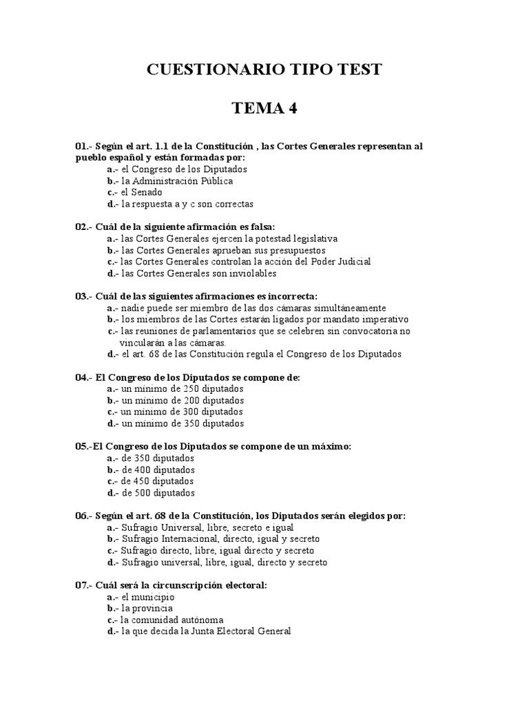 guardia civil Cuestionario Tipo Test 4 | Iniciativa | Elecciones