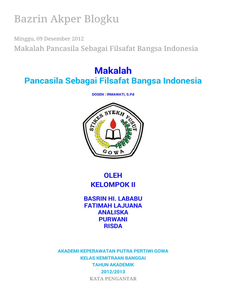 Makalah Pancasila Sebagai Filsafat Bangsa Indonesia Pdf