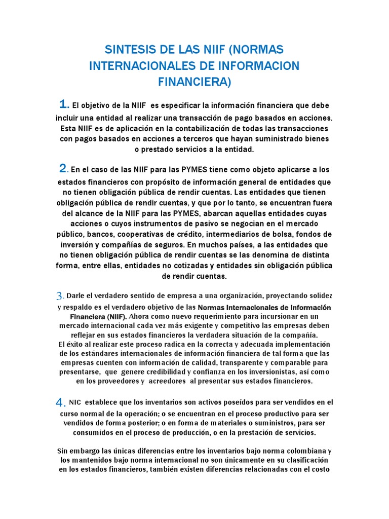 Sintesis de Las Niif | PDF | normas internacionales de INFORMACION ...