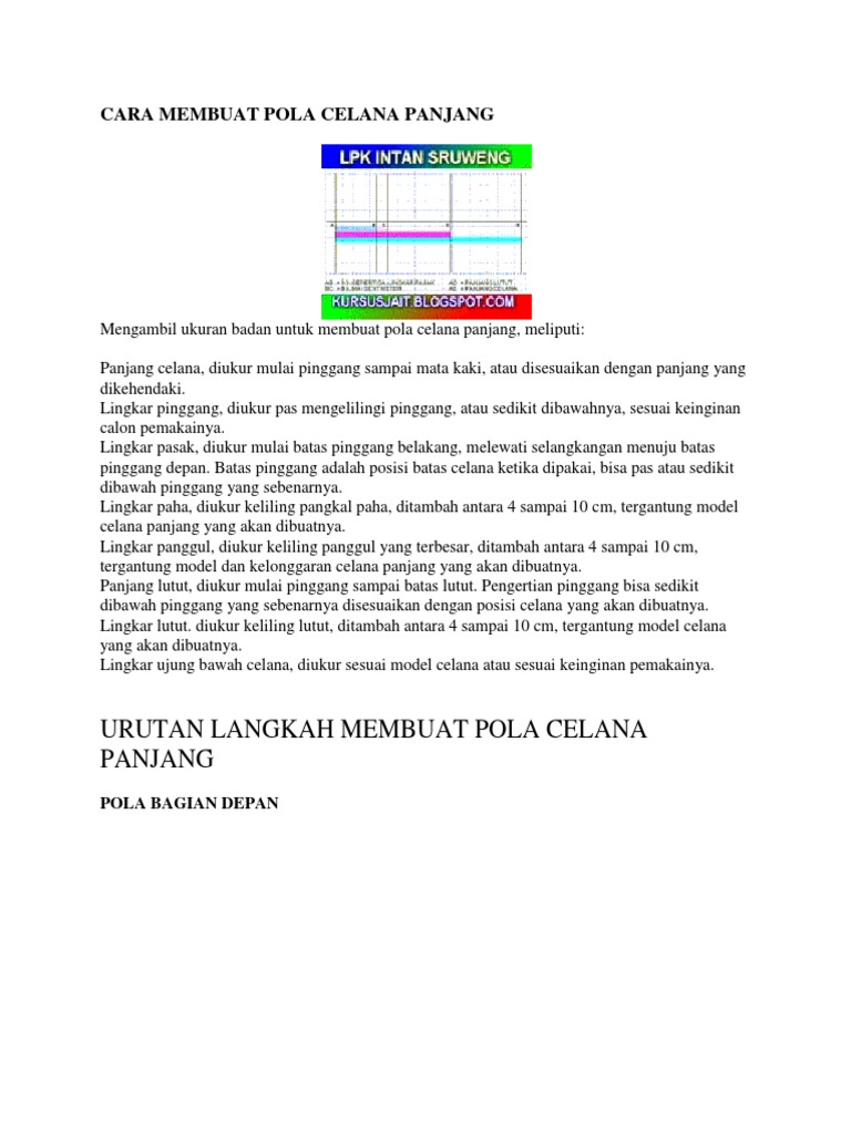 Cara Membuat Pola Celana  Panjang 