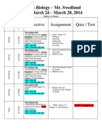 Objective Assignment Quiz / Test: Honors Biology - Mr. Swedlund Week March 24 - March 28, 2014