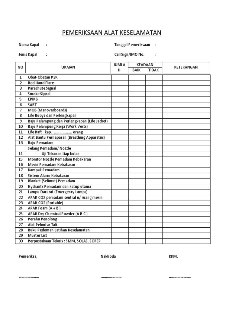 Pemeriksaan Alat Keselamatan Pdf