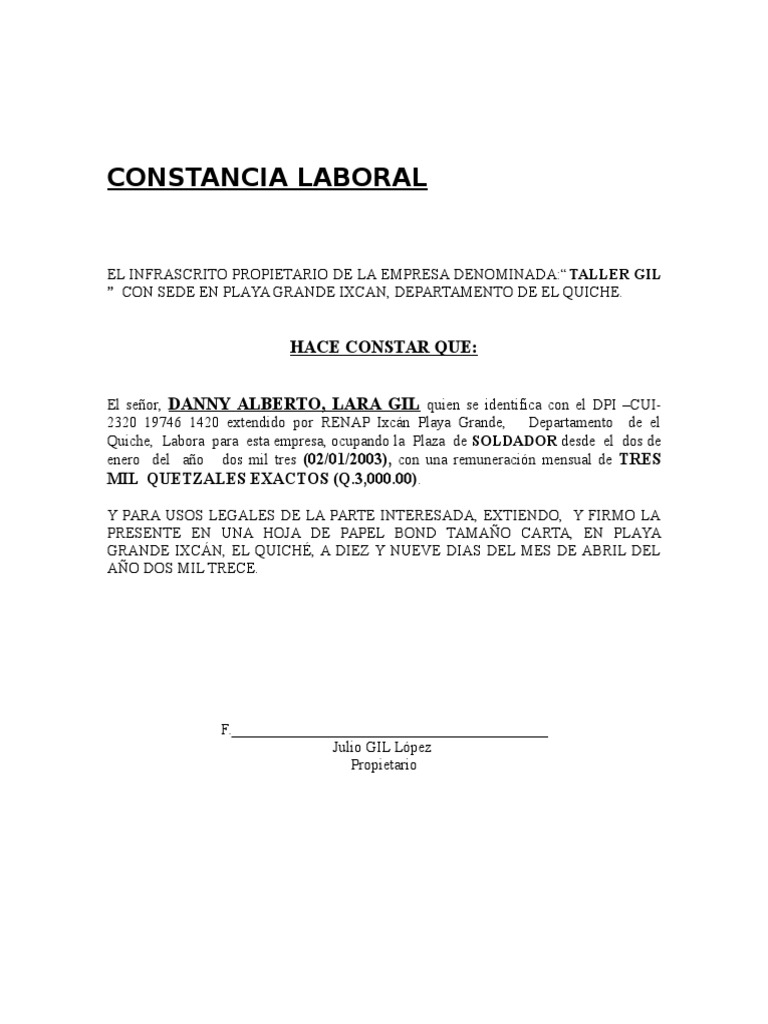 Constancia Laboral