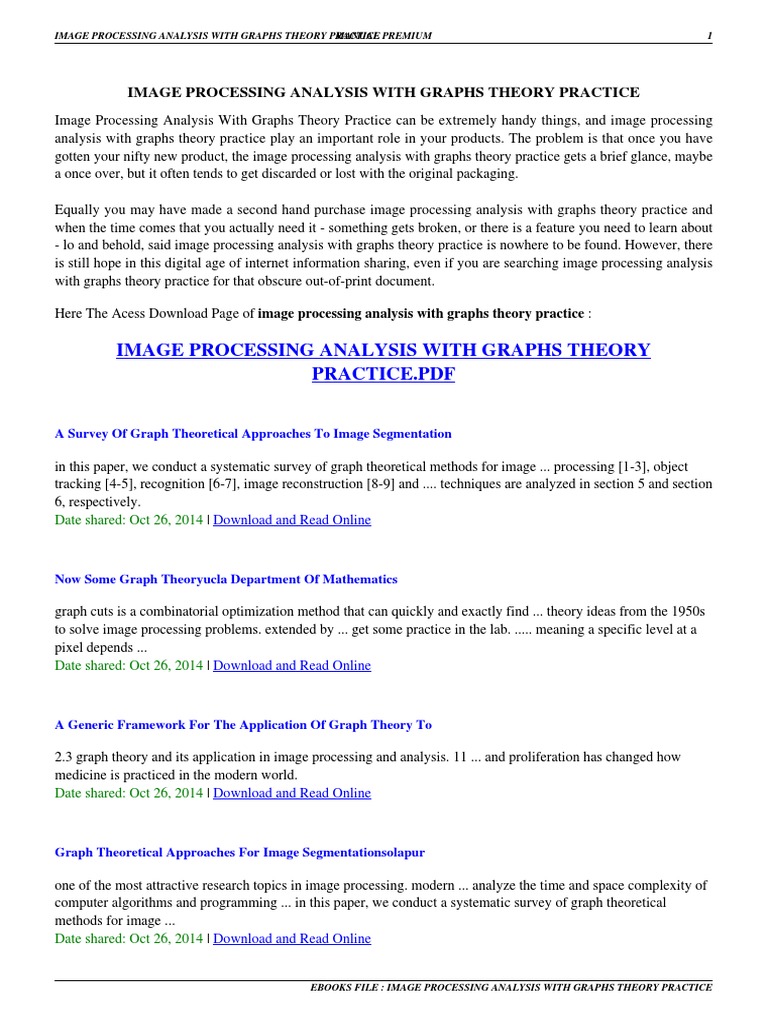 Graph Theory in Image Processing | PDF | Graph Theory | Analysis