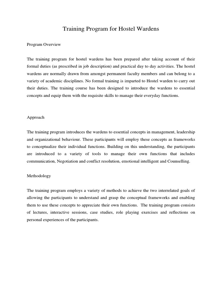 Training Program for Hostel Wardens | PDF | Leadership | Organizational ...