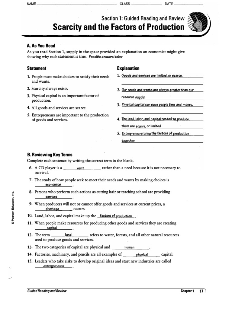 chapter 23: economic systems worksheet answer key In Factors Of Production Worksheet Answers