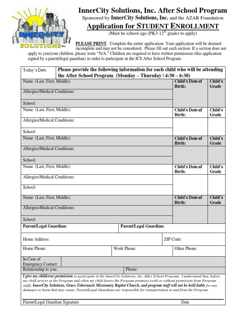 After School Program Enrollment Application | PDF