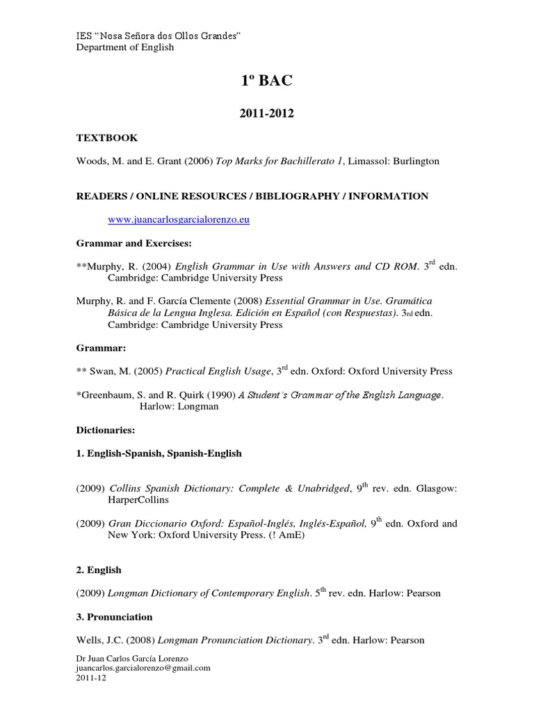 English Learning Resources for BAC 1 | PDF