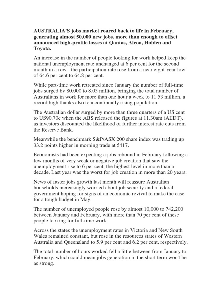 Unemployment Newspaper Article Unemployment Social Science