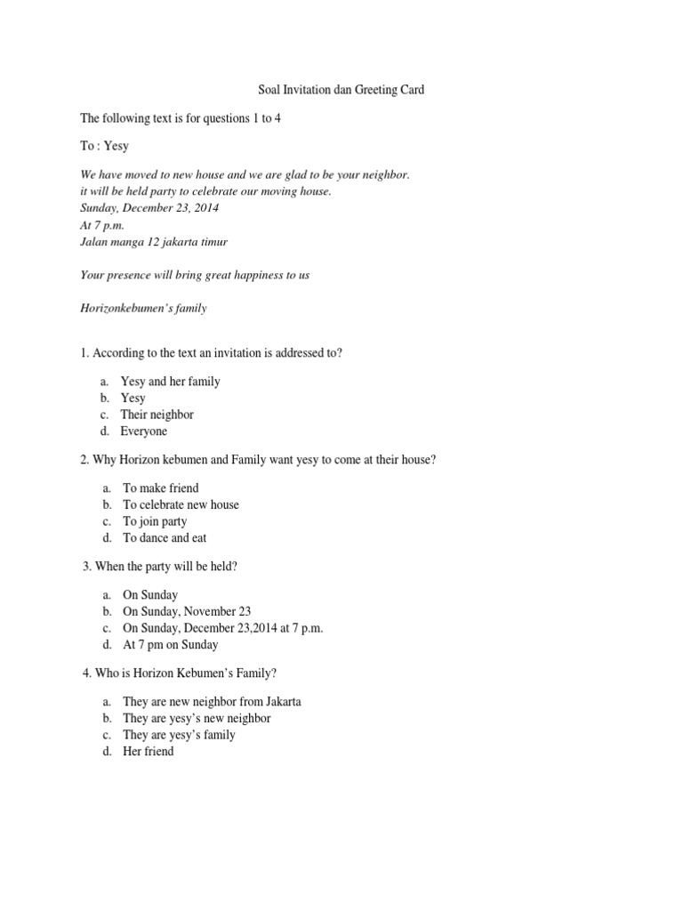 Soal Invitation Dan Greeting Card Terbaru 2014