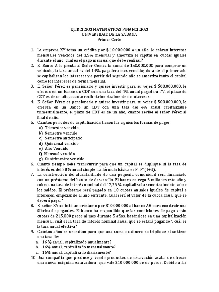 Ejercicios de Matemáticas Financieras | PDF | Interés | Tasas de interés