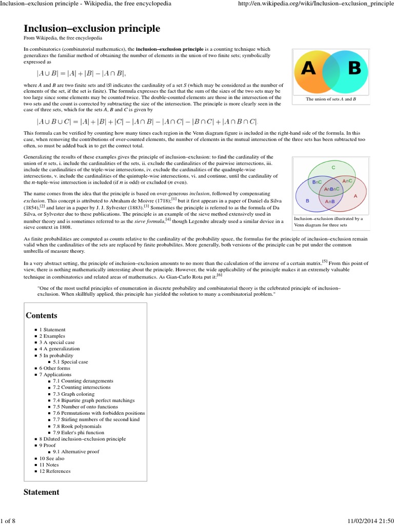 Inclusion-Exclusion Principle - Wikipedia, The Free Encyclopedia | PDF ...