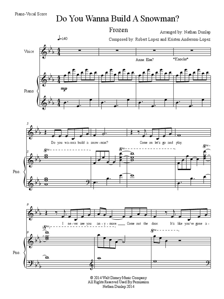 ☆ Do You Want To Build A Snowman?, Sheet Music, Piano Score Free PDF  Download