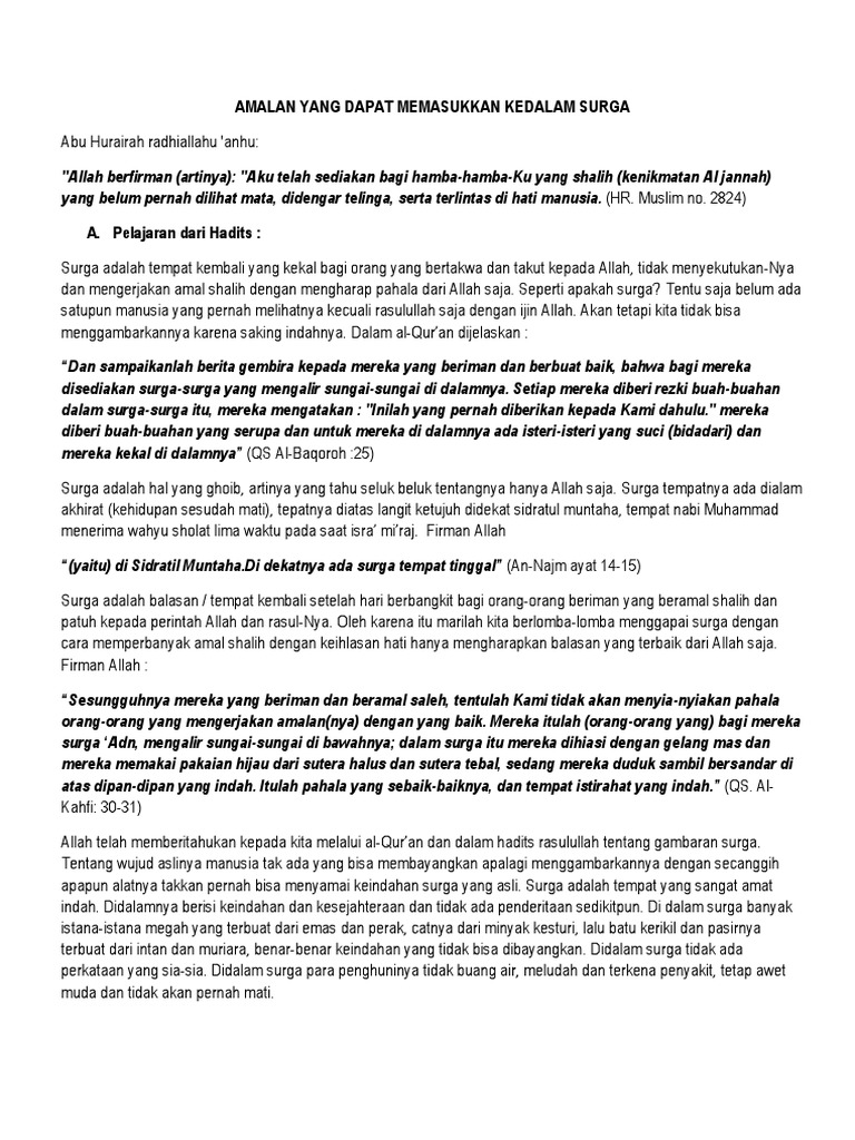 Amalan Yang Dapat Memasukkan Kedalam Surga Pdf